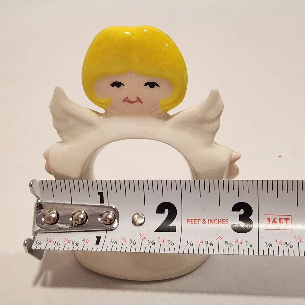 Vintage Ceramic Angel Napkin Rings Set of 8 Blonde Cherub Christmas White Yellow